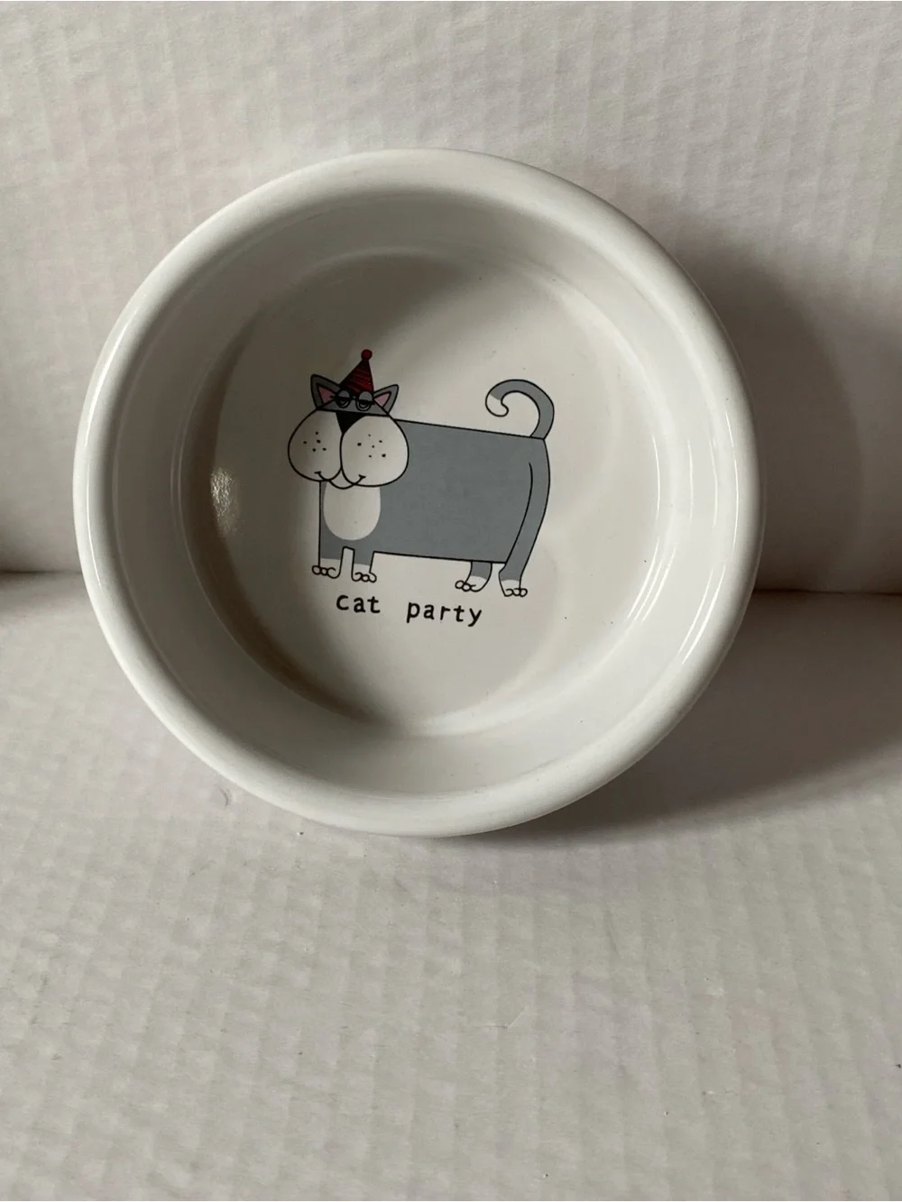 Cute whimsical Red and White Ceramic Cat Feeding Bowls with Cute Kitty Prints